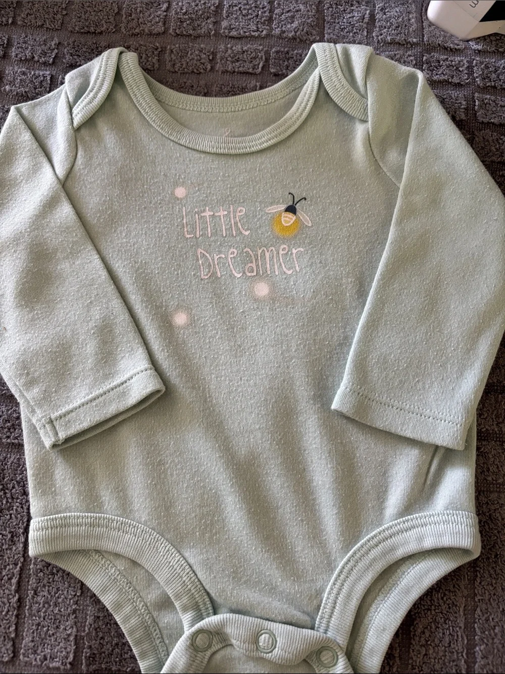 Little Dreamer Sage Green Baby Bodysuit with Bee Accent